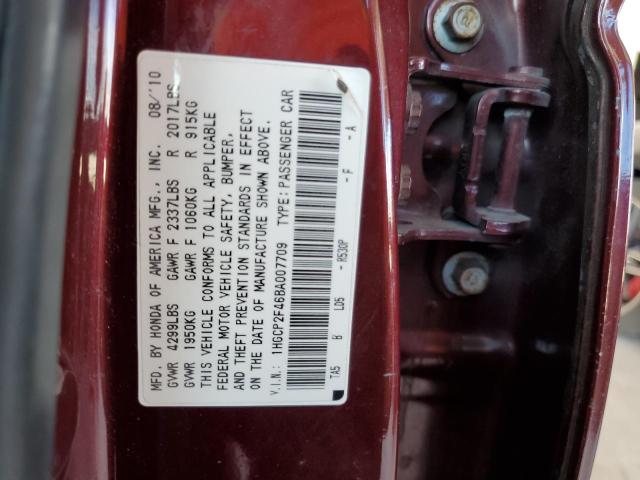 1HGCP2F46BA007709 - 2011 HONDA ACCORD LXP BURGUNDY photo 12