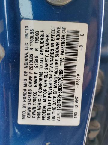 19XFB2F58DE079269 - 2013 HONDA CIVIC LX BLUE photo 13