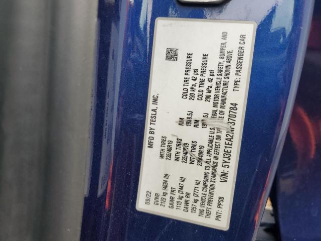 5YJ3E1EA2NF370784 - 2022 TESLA MODEL 3 ლურჯი ფოტო 13