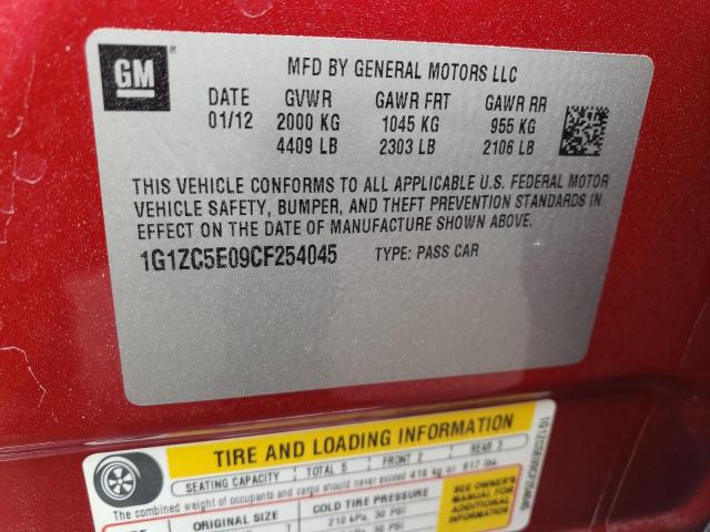 1G1ZC5E09CF254045 - 2012 CHEVROLET MALIBU 1LT RED photo 12