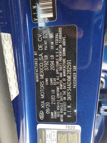 3KPF34ADXME282591 - 2021 KIA FORTE GT LINE BLUE photo 12