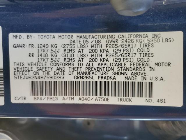5TEJU62N48Z590283 - 2008 TOYOTA TACOMA DOUBLE CAB PRERUNNER BLUE photo 12