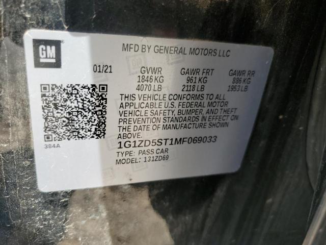 1G1ZD5ST1MF069033 - 2021 CHEVROLET MALIBU LT BLACK photo 13