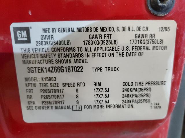 3GTEK14Z66G187022 - 2006 GMC NEW SIERRA K1500 RED photo 12