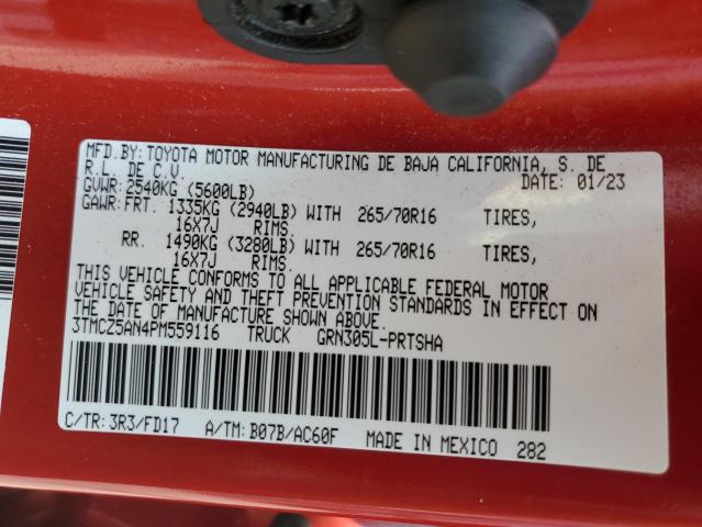 3TMCZ5AN4PM559116 - 2023 TOYOTA TACOMA DOUBLE CAB 红色 照片 12