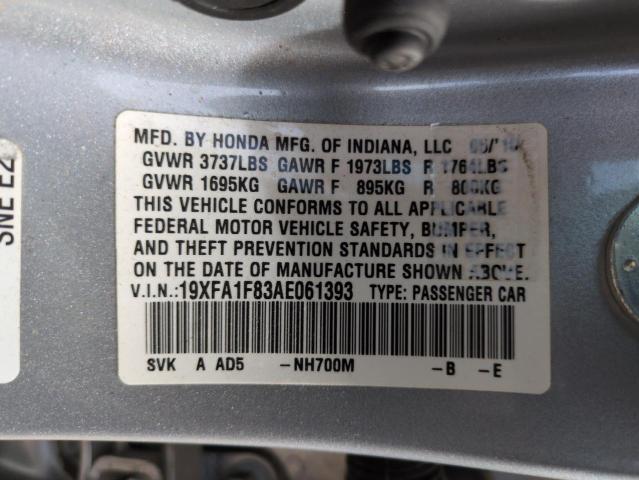 19XFA1F83AE061393 - 2010 HONDA CIVIC EX SILVER photo 12