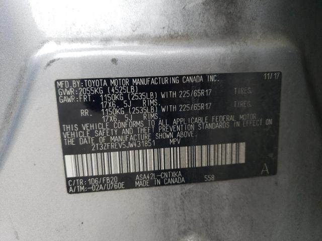 2T3ZFREV5JW431851 - 2018 TOYOTA RAV4 LE 银色 照片 13