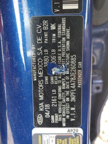 3KPFL4A78JE260885 - 2018 KIA FORTE LX ლურჯი ფოტო 13