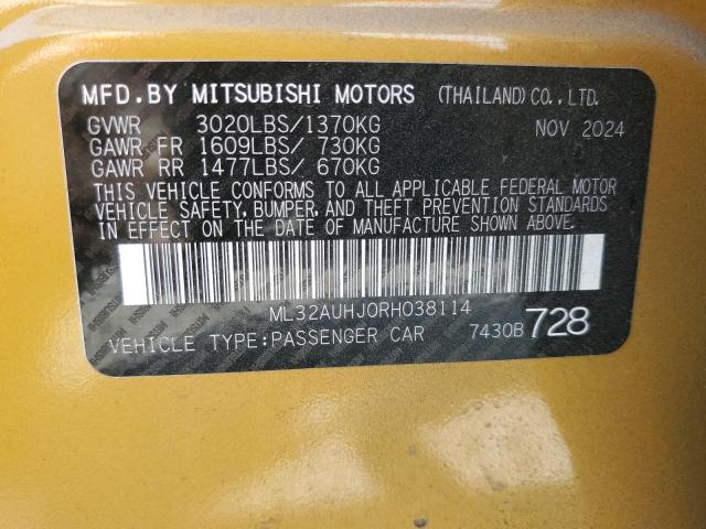 ML32AUHJ0RH038114 - 2024 MITSUBISHI MIRAGE ES 黄色 照片 12