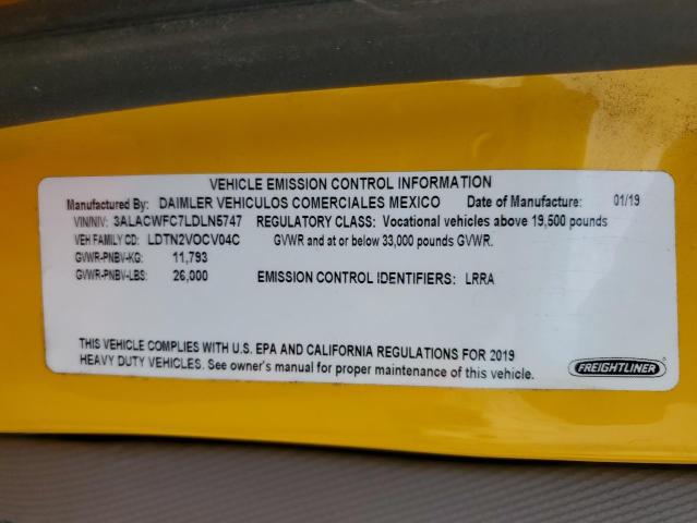 3ALACWFC7LDLN5747 - 2020 FREIGHTLINER M2 106 MEDIUM DUTY YELLOW photo 10