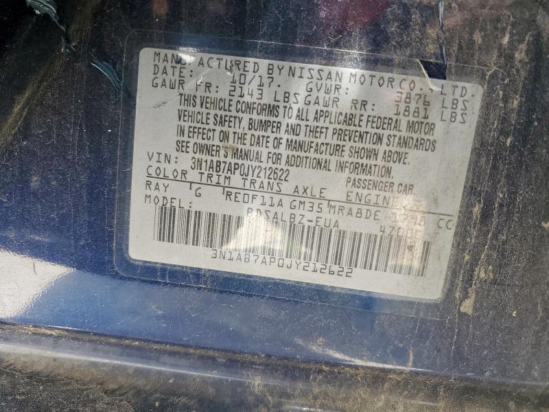 3N1AB7AP0JY212622 - 2018 NISSAN SENTRA S 蓝色 照片 13