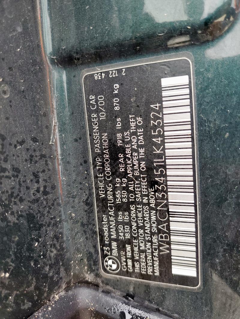 WBACN33451LK45324 - 2001 BMW Z3 2.5 GREEN photo 12