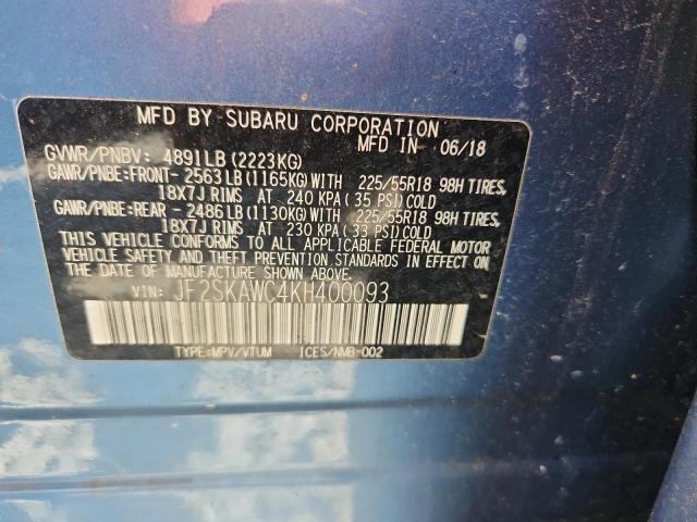 JF2SKAWC4KH400093 - 2019 SUBARU FORESTER TOURING BLUE photo 12