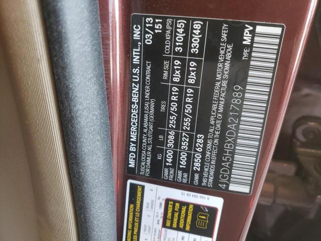 4JGDA5HBXDA217889 - 2013 MERCEDES-BENZ ML 350 4MATIC BURGUNDY photo 13