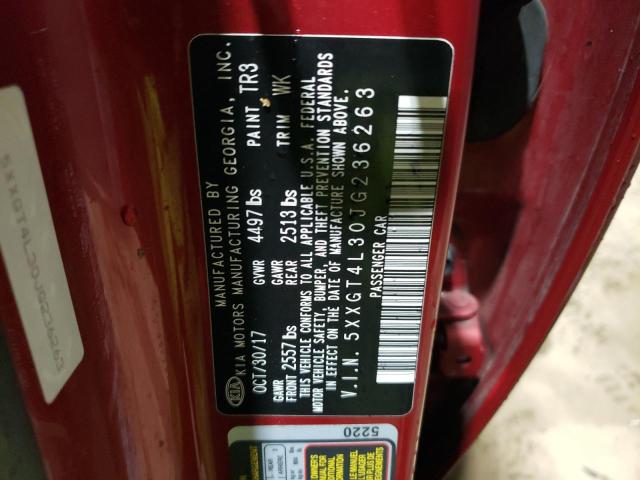 5XXGT4L30JG236263 - 2018 KIA OPTIMA LX წითელი ფოტო 12