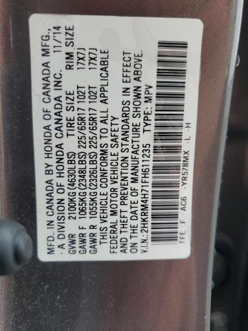 2HKRM4H71FH611235 - 2015 HONDA CR-V EXL Gris foto 14