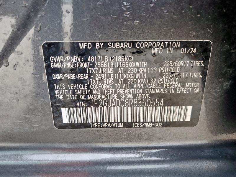 JF2GUADC8R8350554 - 2024 SUBARU CROSSTREK PREMIUM GRAY photo 13