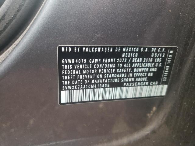 3VW2K7AJ1CM413935 - 2012 VOLKSWAGEN JETTA BASE 灰色 照片 12