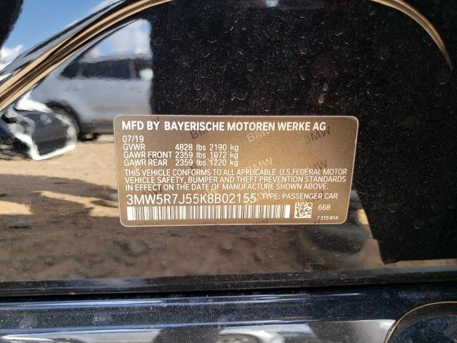 3MW5R7J55K8B02155 - 2019 BMW 330XI BLACK photo 12