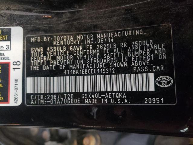 4T1BK1EB0EU119312 - 2014 TOYOTA AVALON BASE BLACK photo 12