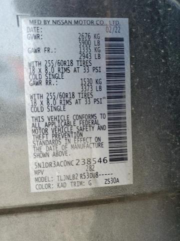 5N1DR3AC0NC238546 - 2022 NISSAN PATHFINDER S GRAY photo 13