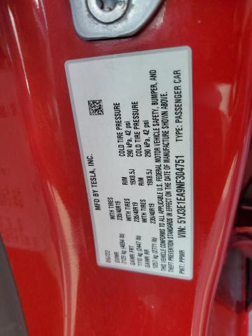 5YJ3E1EA9NF304751 - 2022 TESLA MODEL 3 RED photo 12