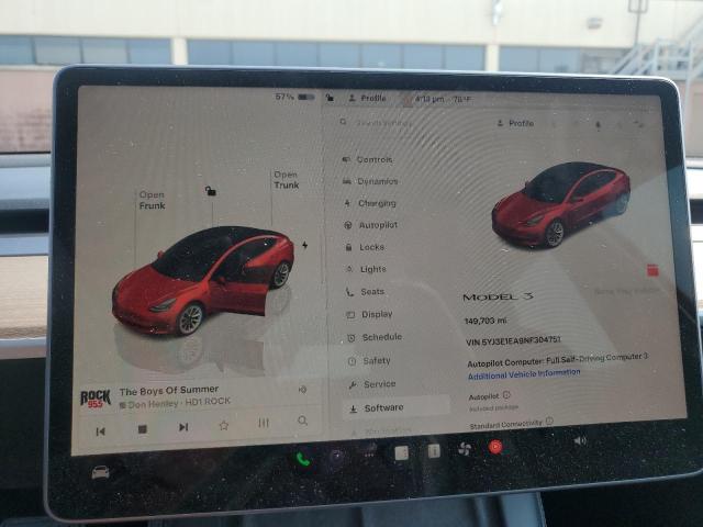 5YJ3E1EA9NF304751 - 2022 TESLA MODEL 3 RED photo 9