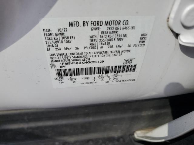 1FM5K8ABXNGC25129 - 2022 FORD EXPLORER POLICE INTERCEPTOR WHITE photo 13