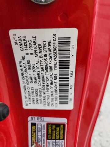 2HGFG3B54DH515814 - 2013 HONDA CIVIC LX RED photo 13