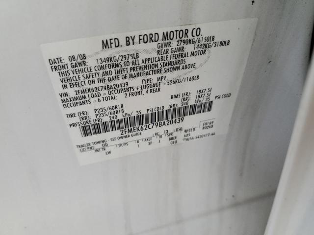 2FMEK62C79BA20439 - 2009 FORD FLEX SEL WHITE photo 13