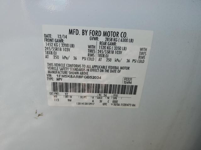 1FM5K8AR8FGB52034 - 2015 FORD EXPLORER POLICE INTERCEPTOR თეთრი ფოტო 13