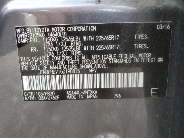 JTMBFREV1GD190815 - 2016 TOYOTA RAV4 LE GRAY photo 13