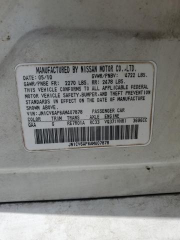 JN1CV6AP6AM407878 - 2010 INFINITI G37 BASE WHITE photo 12
