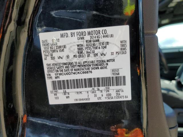 1FMCU0D74CKC66876 - 2012 FORD ESCAPE XLT BLACK photo 13