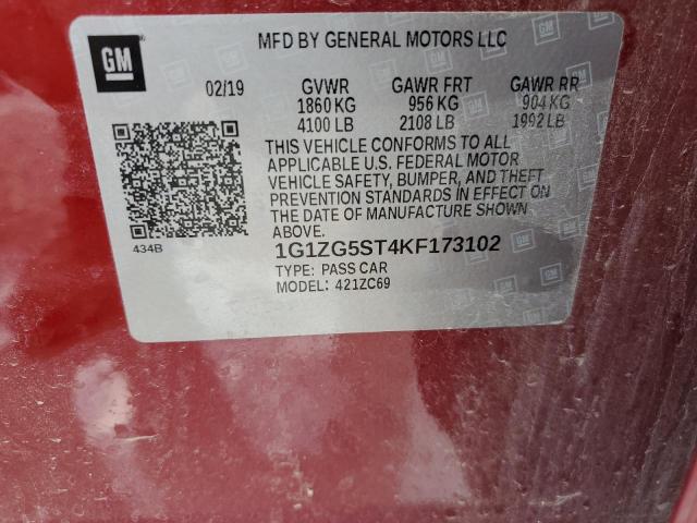 1G1ZG5ST4KF173102 - 2019 CHEVROLET MALIBU RS MAROON photo 13