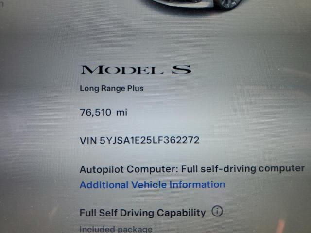 5YJSA1E25LF362272 - 2020 TESLA MODEL S 白色 照片 9