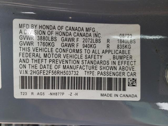 2HGFE2F56RH503732 - 2024 HONDA CIVIC SPORT Boz foto 12