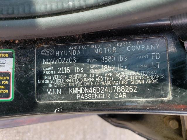 KMHDN46D24U788262 - 2004 HYUNDAI ELANTRA GLS BLACK photo 12