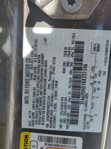 3FA6P0HD5KR231546 - 2019 FORD FUSION SE CHARCOAL photo 12