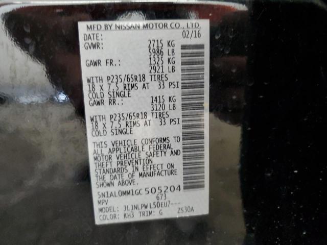 5N1AL0MM1GC505204 - 2016 INFINITI QX60 BLACK photo 14