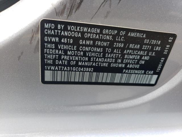 1VWAT7A31GC043992 - 2016 VOLKSWAGEN PASSAT S SILVER photo 12