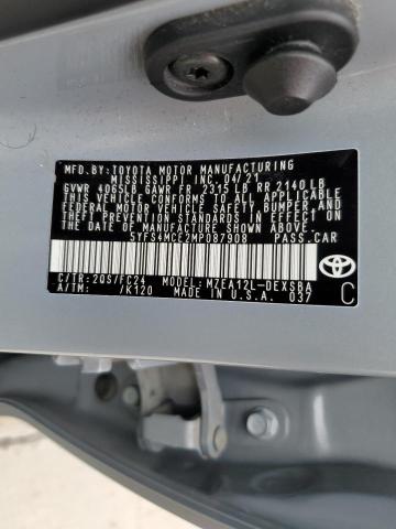 5YFS4MCE2MP087908 - 2021 TOYOTA COROLLA SE ნაცრისფერი ფოტო 12