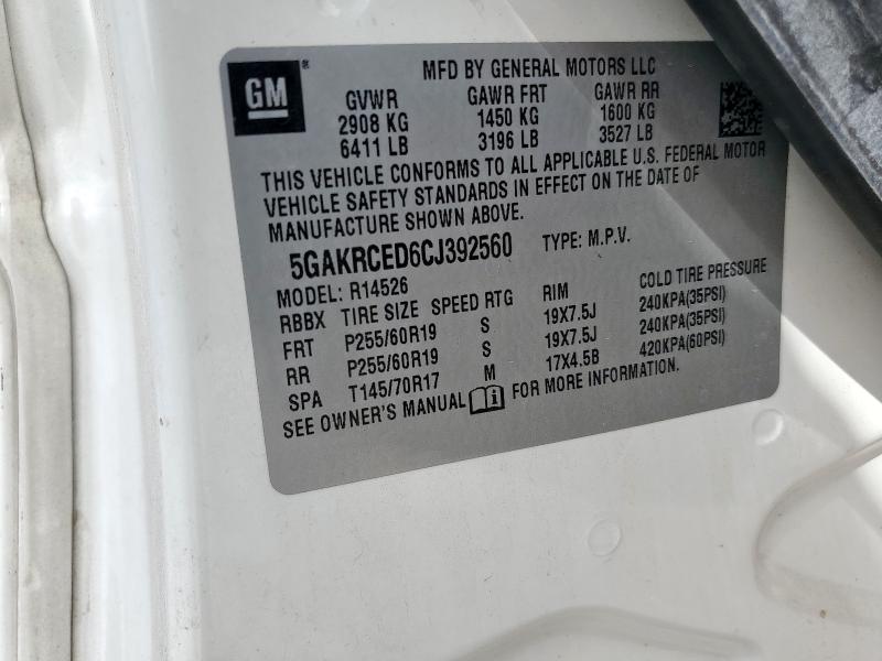 5GAKRCED6CJ392560 - 2012 BUICK ENCLAVE 白色 照片 13