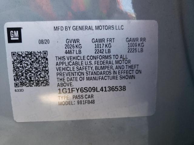 1G1FY6S09L4136538 - 2020 CHEVROLET BOLT EV LT SILVER photo 12