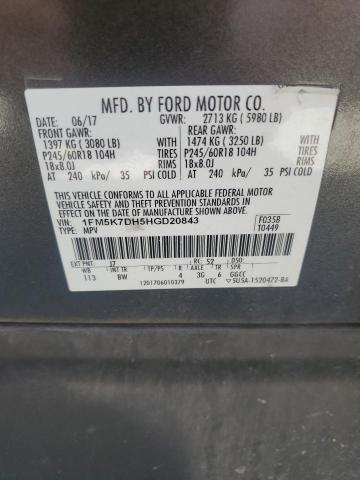 1FM5K7DH5HGD20843 - 2017 FORD EXPLORER XLT Boz foto 13