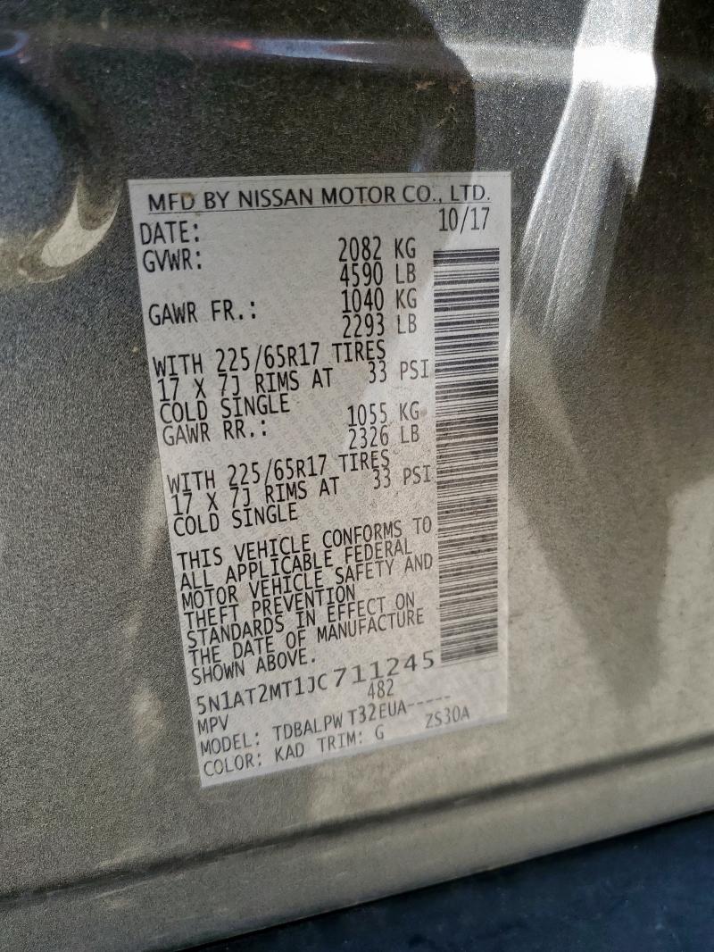 5N1AT2MT1JC711245 - 2018 NISSAN ROGUE S GRAY photo 12