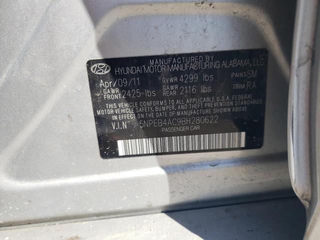 5NPEB4AC9BH280622 - 2011 HYUNDAI SONATA GLS SILVER photo 12