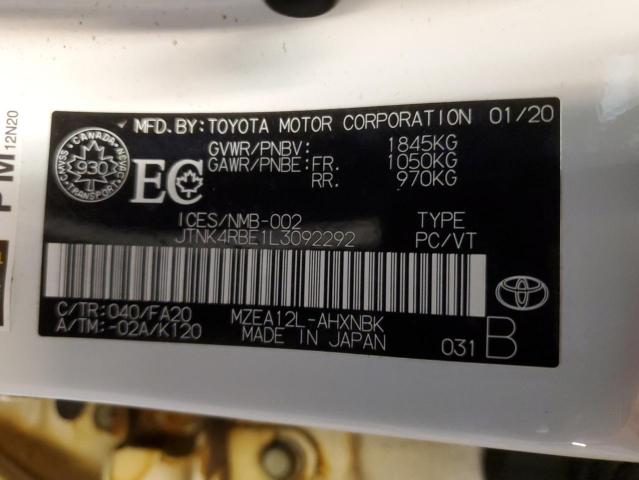 JTNK4RBE1L3092292 - 2020 TOYOTA COROLLA SE WHITE photo 12