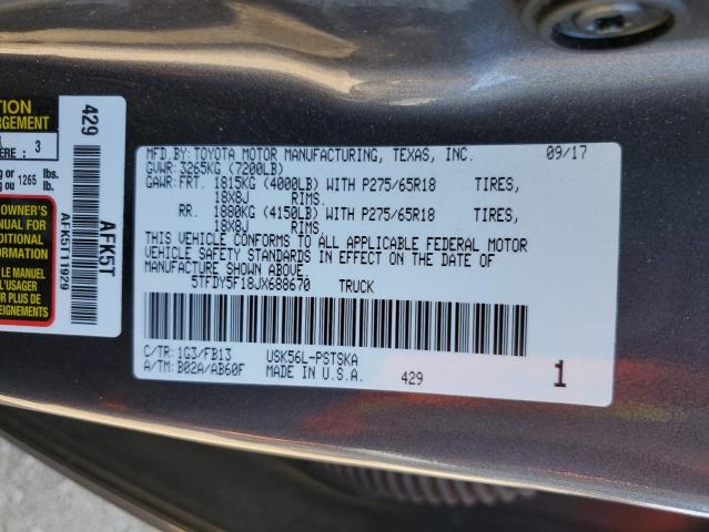 5TFDY5F18JX688670 - 2018 TOYOTA TUNDRA CREWMAX SR5 GRAY photo 12