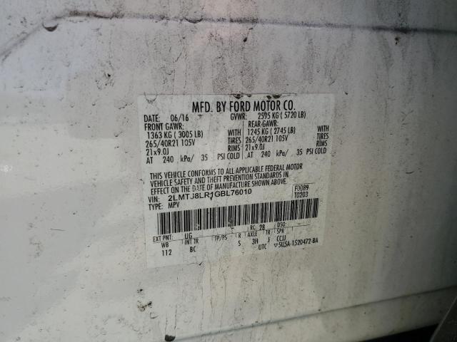 2LMTJ8LR1GBL76010 - 2016 LINCOLN MKX RESERVE 白色 照片 13